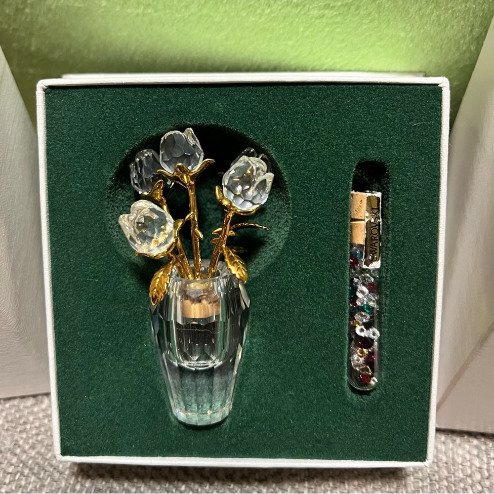 Crystal Flower Vase with Gold Accents